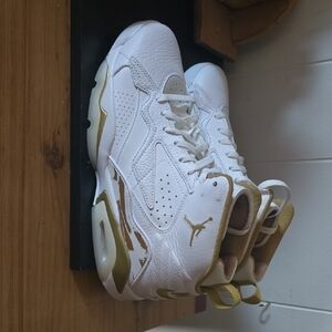 Jordan White and Gold Leather Sneakers
